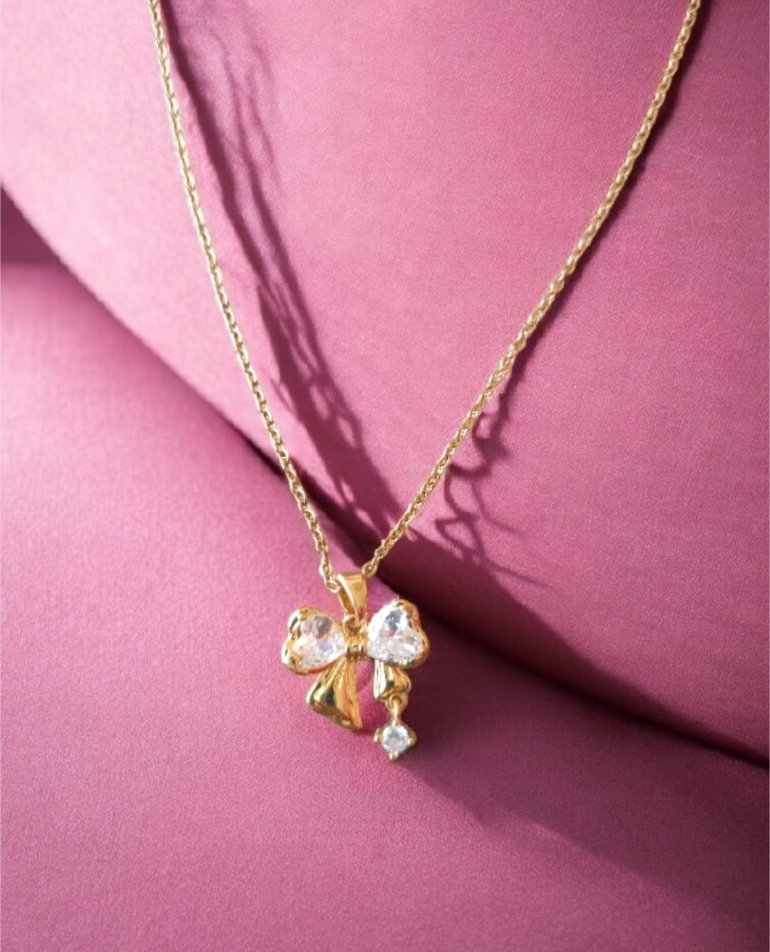 Golden Bow Knot Cubic Pendent Chain| Anti-Tarnish