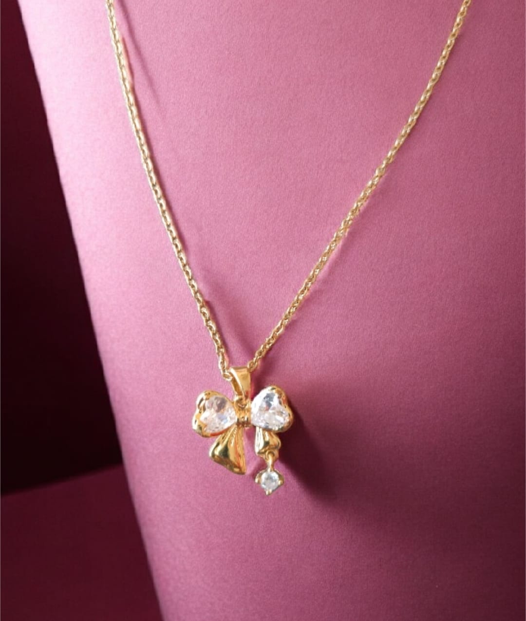 Golden Bow Knot Cubic Pendent Chain| Anti-Tarnish