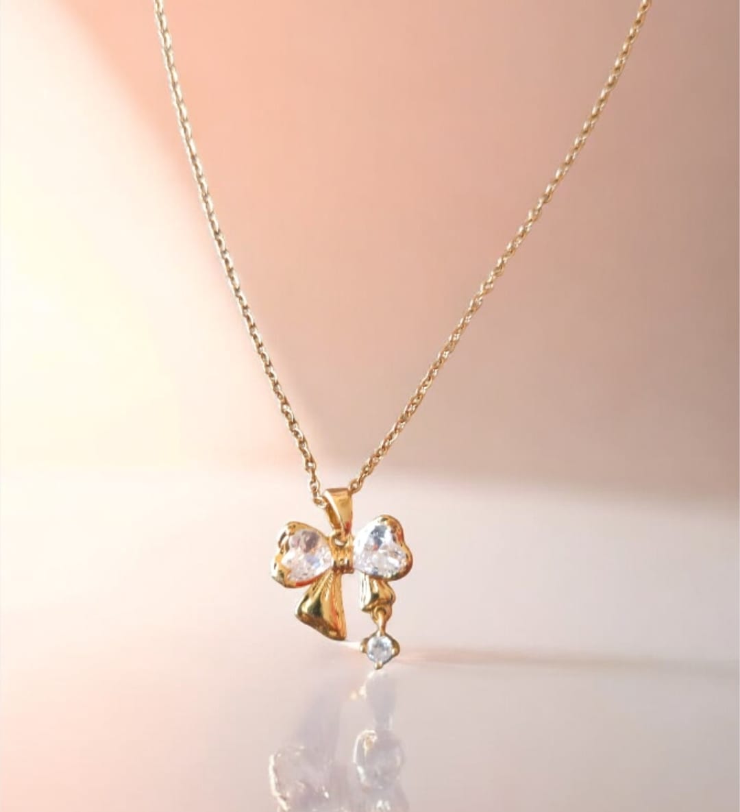 Golden Bow Knot Cubic Pendent Chain| Anti-Tarnish