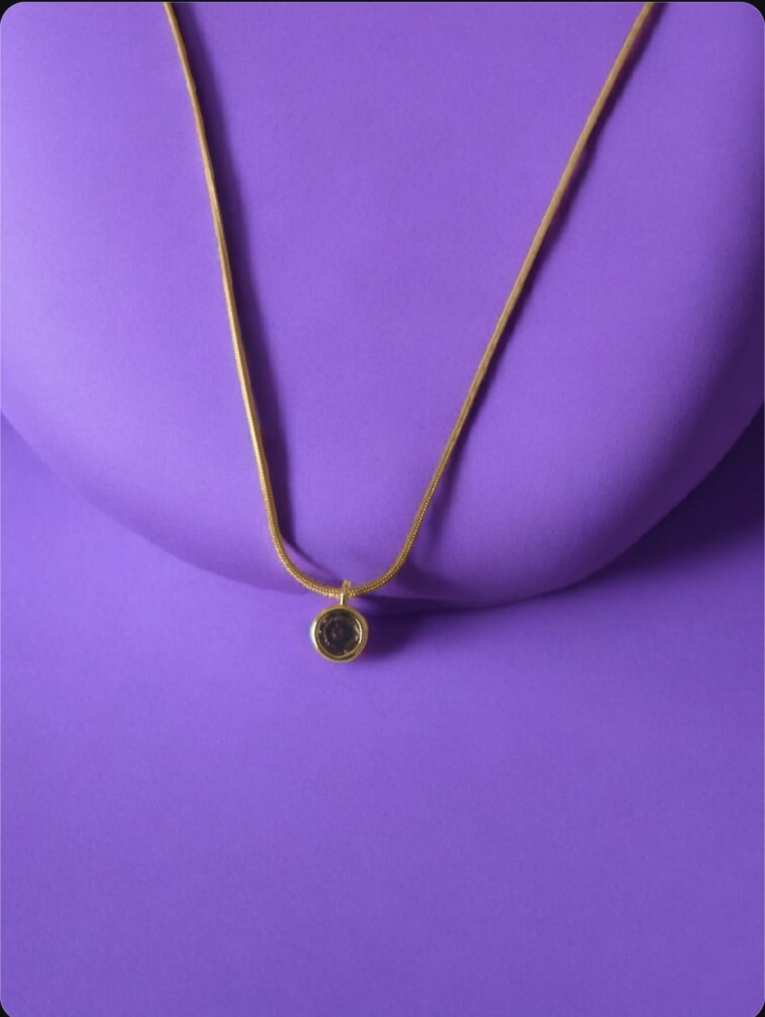 Gold Toned Anti-Tarnish Pendent Chain|Little Round Shaped Purple Emerald Pendent