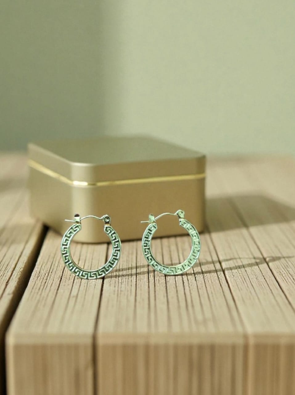 Tribal Yellow Golden Hoop Earrings, Anti Tarnish