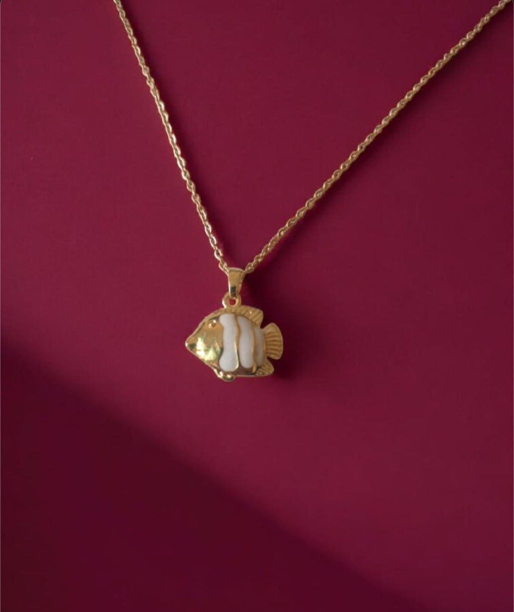 Fish Charm Pendent Chain|Stainless Steel White & Golden Layered Fish Pendent