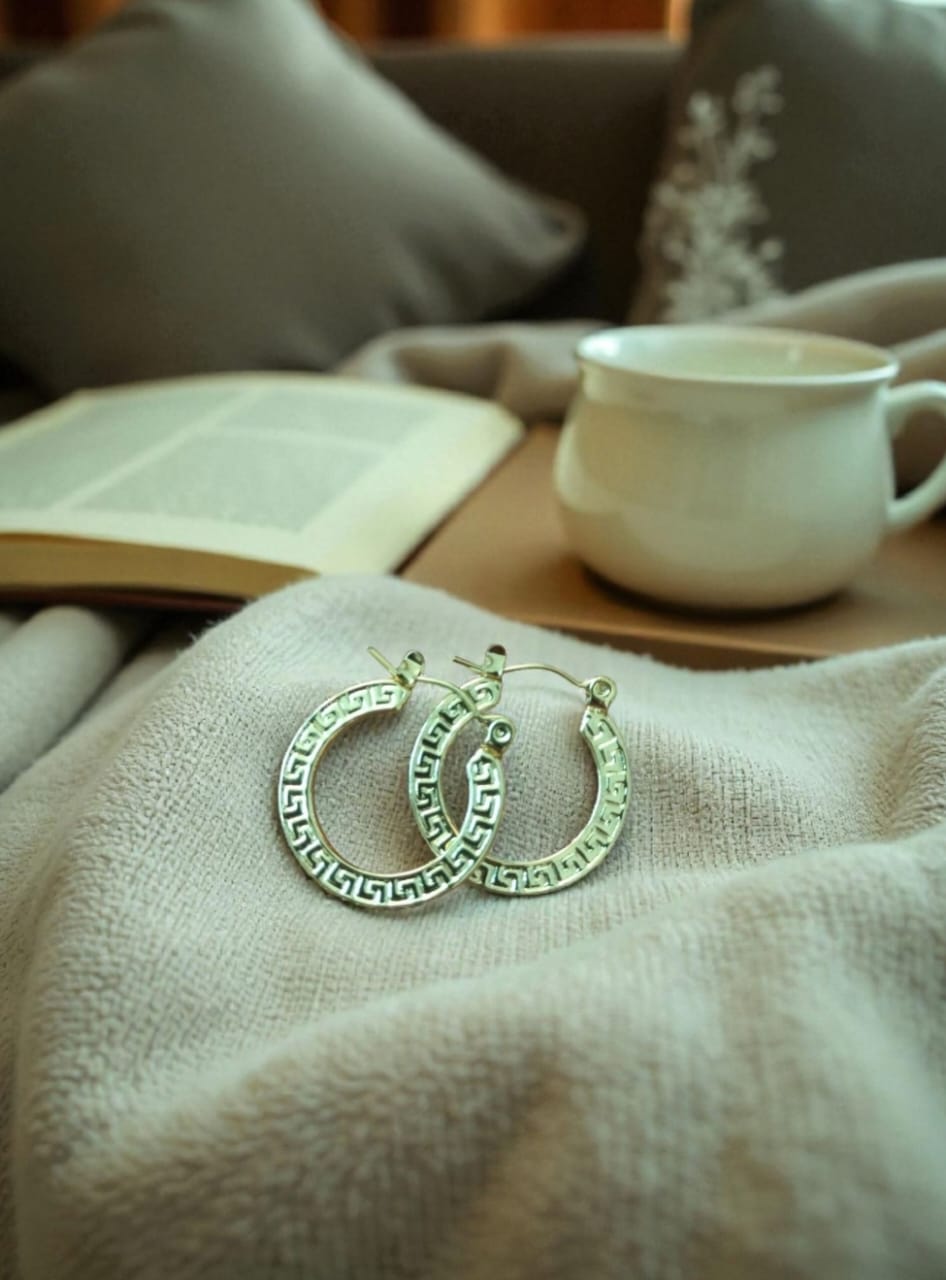 Tribal Yellow Golden Hoop Earrings, Anti Tarnish