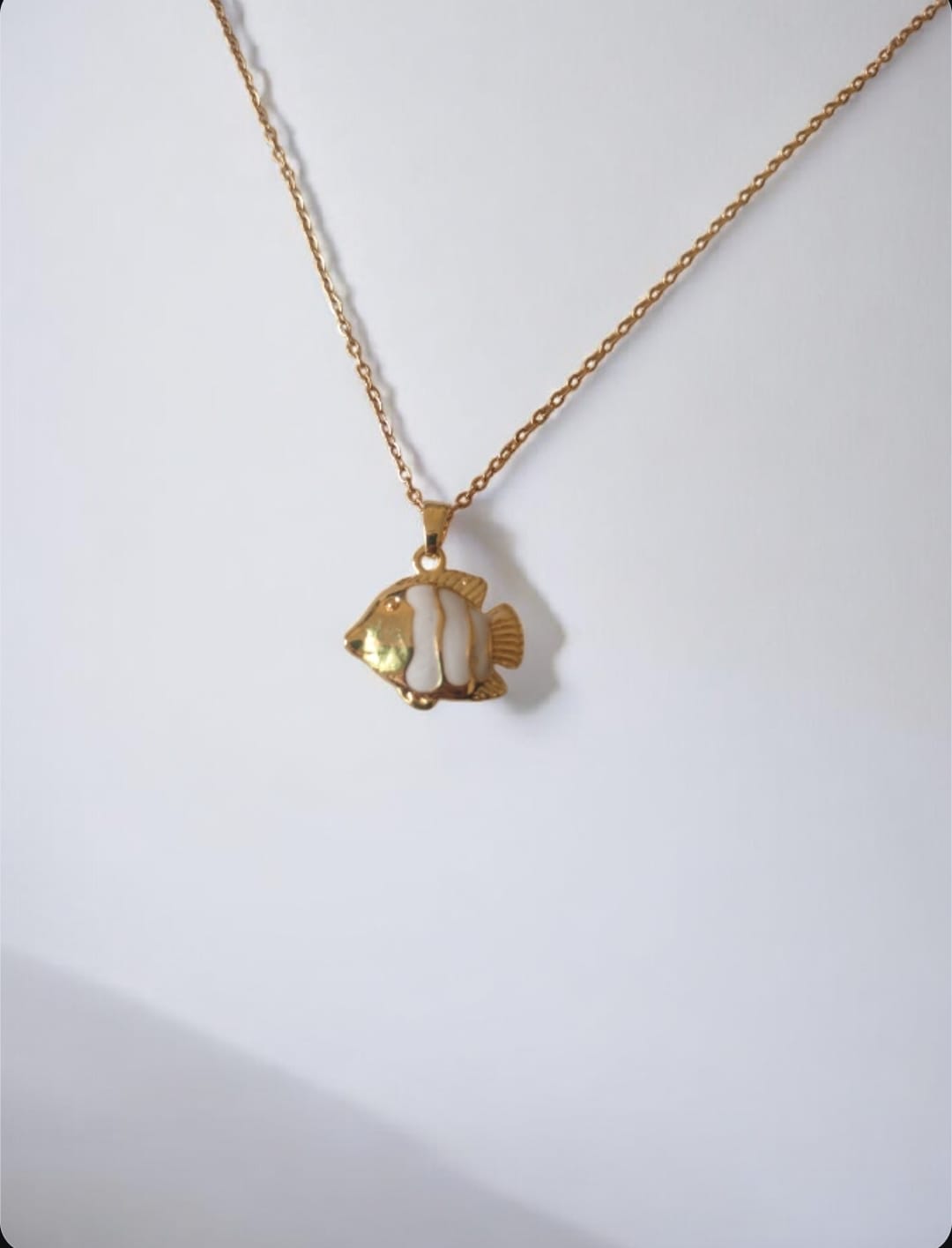 Fish Charm Pendent Chain|Stainless Steel White & Golden Layered Fish Pendent