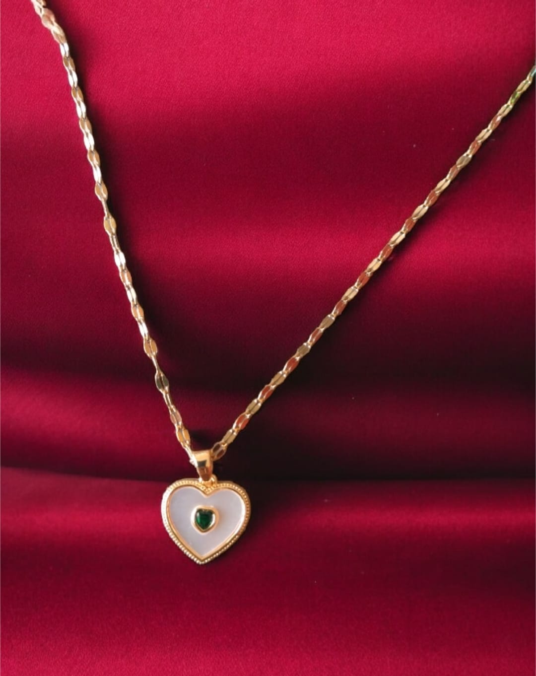 Golden Heart Shape Pendent with White Golden and mini Green Heart in it|Anti-Tarnish Pendent