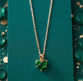 Green Emerald Heart Pendent, Anti-Tarnish Pendent Chain