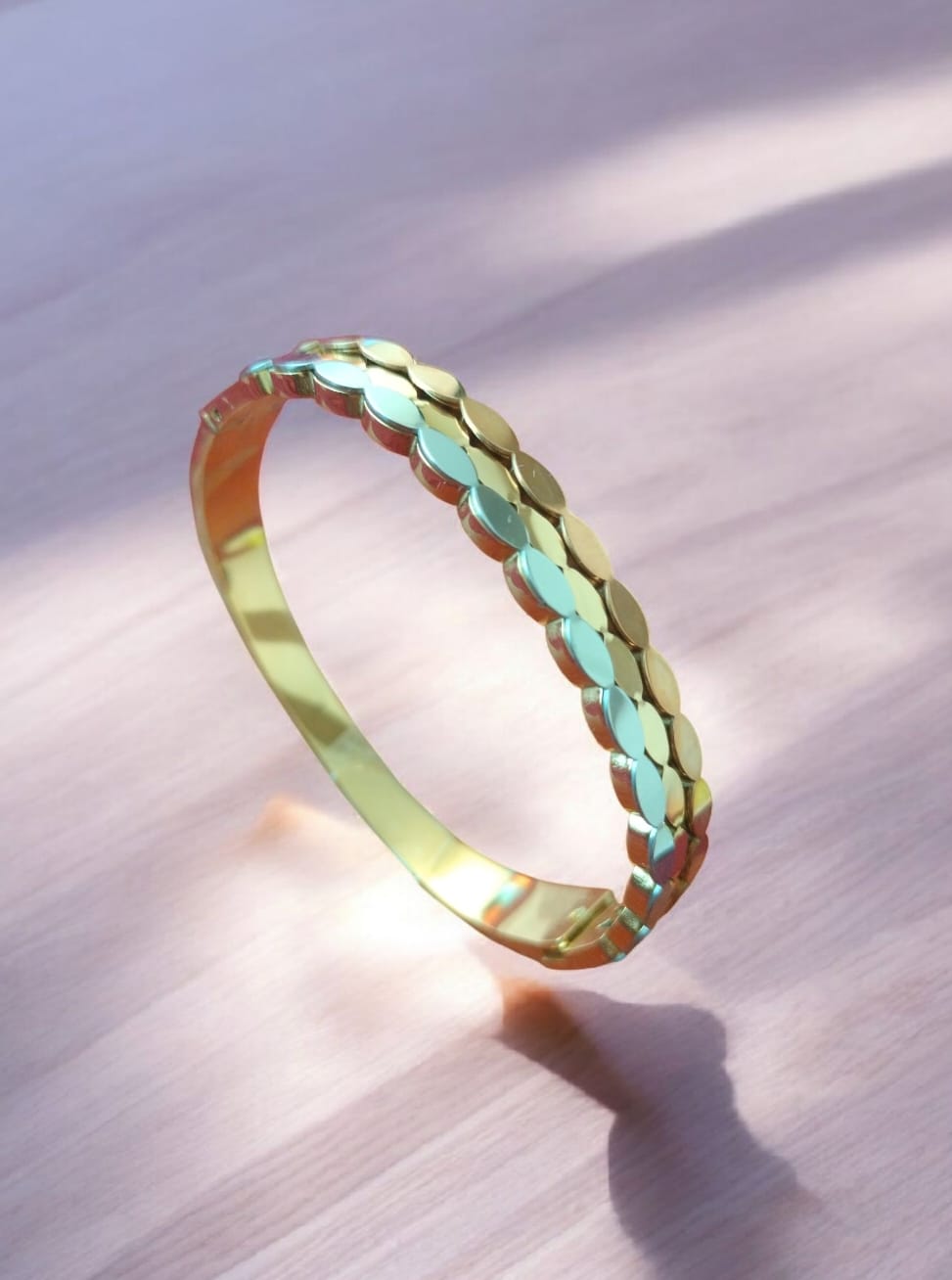 Trendy Kada|Oval Geometric Charm Bracelet|Gold Silver Ripple Stainless Steel Bracelet