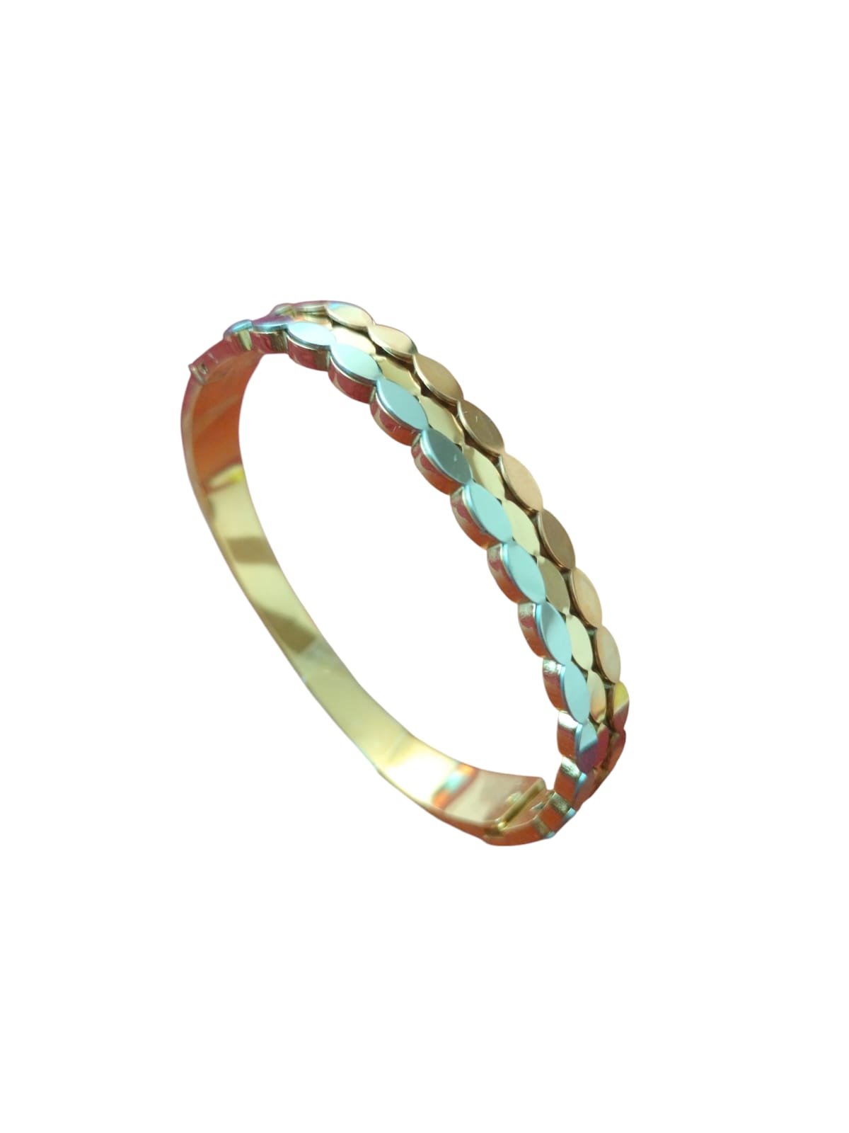 Trendy Kada|Oval Geometric Charm Bracelet|Gold Silver Ripple Stainless Steel Bracelet