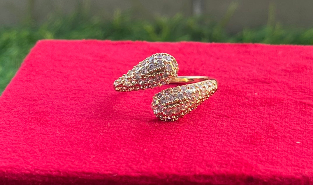 Dual Curve Yellow Golden with sparkling crystals Anti Tarnish Ring, Daily| Party wear