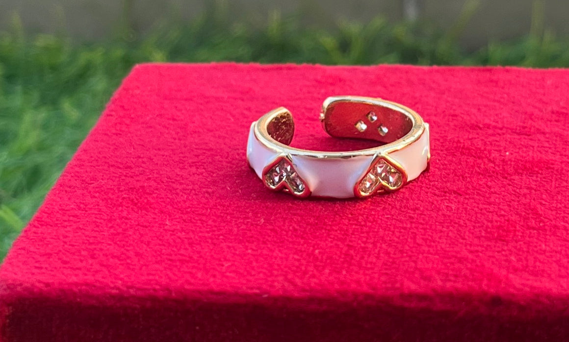 Little-Heart Adjustable Elegant White Golden Ring