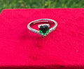 Love Devotion Ring, Olive Green Crystal Ring, Heart Shape, Party Wear, Adjustable