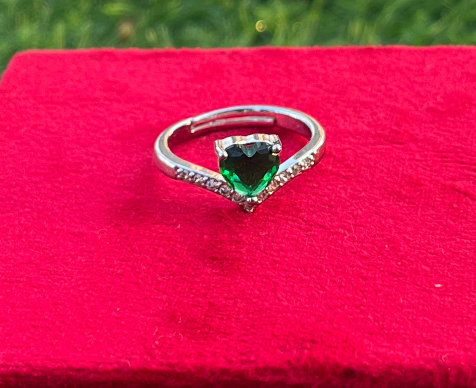 Love Devotion Ring, Olive Green Crystal Ring, Heart Shape, Party Wear, Adjustable