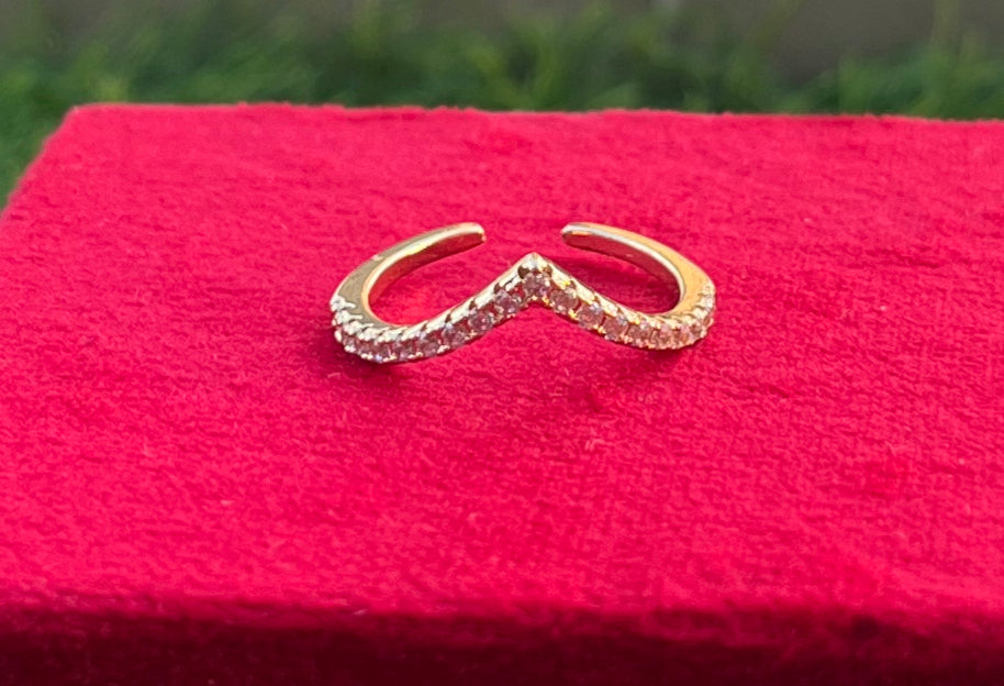 Beautifully Crafted V-Shapped Golden Wishbone ring, Adjustable