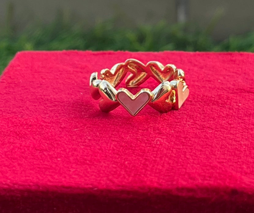 Heart Design White and Golden Anti Tarnish Ring, Daily| Party Wear Ring, Adjustable