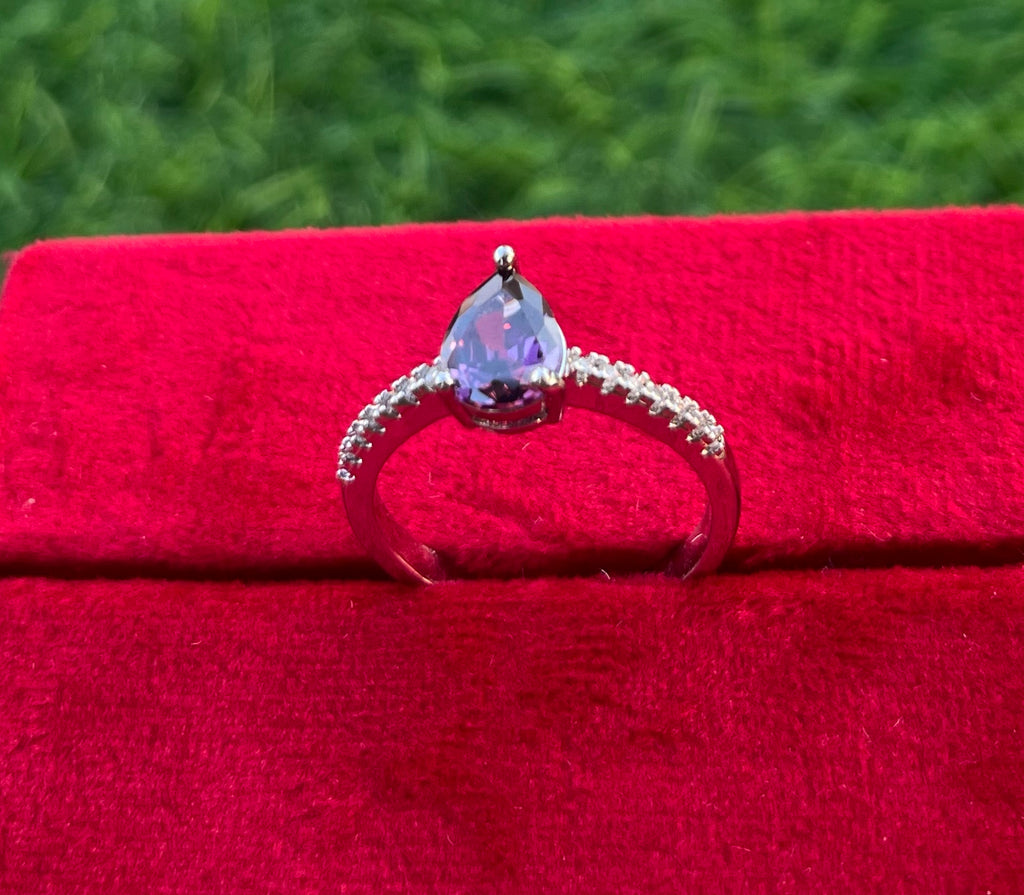 Alexandrite Silver Purple Pear Cut Elegant Ring, Party Wear, Adjustable