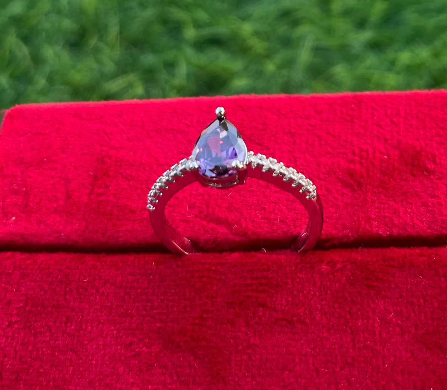 Alexandrite Silver Purple Pear Cut Elegant Ring, Party Wear, Adjustable