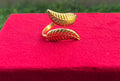 Stainless Steel Open Palm Golden Leaf Wrap Ring, Adjustable