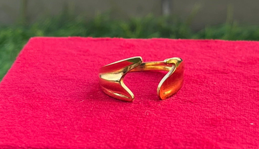 Stainless Steel Open Palm Golden Fish Tail Ring, Adjustable