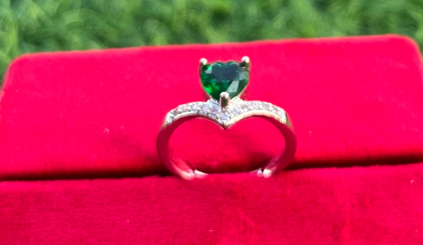 Love Devotion Ring, Olive Green Crystal Ring, Heart Shape, Party Wear, Adjustable