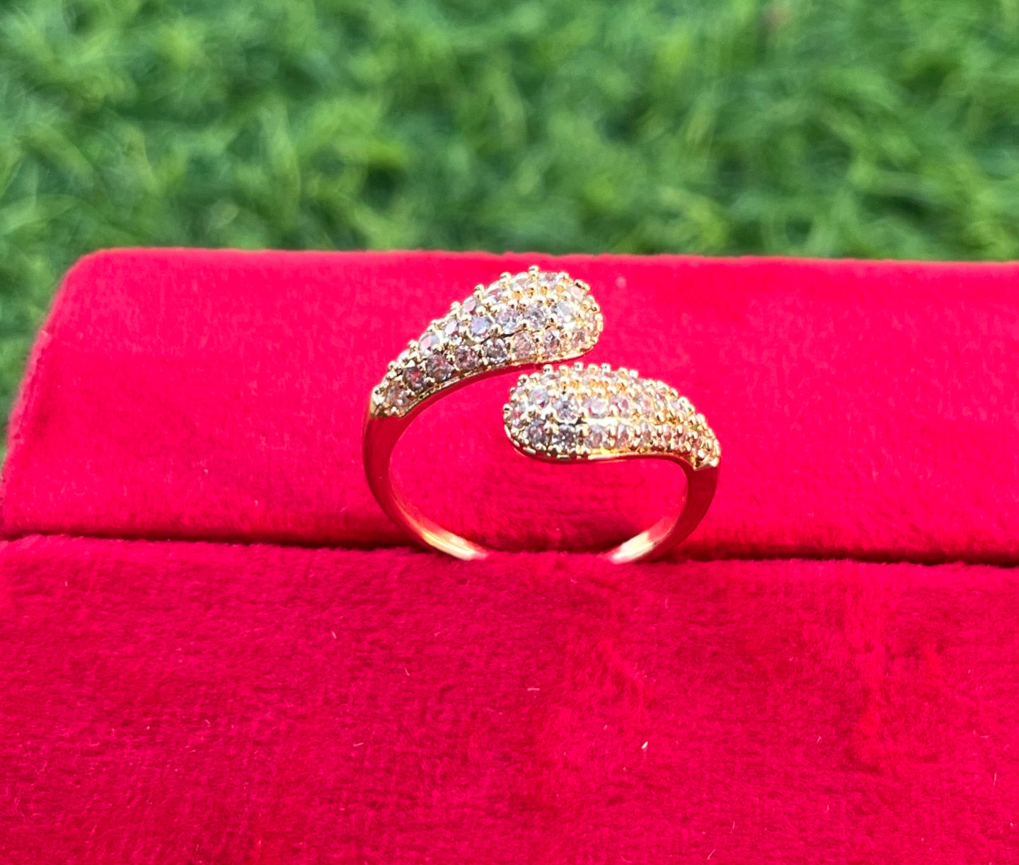 Dual Curve Yellow Golden with sparkling crystals Anti Tarnish Ring, Daily| Party wear