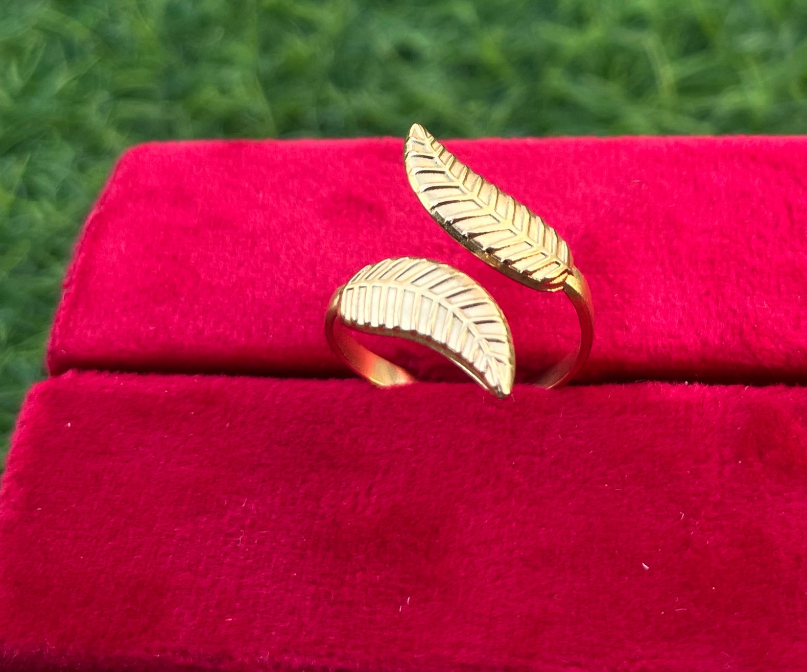 Stainless Steel Open Palm Golden Leaf Wrap Ring, Adjustable