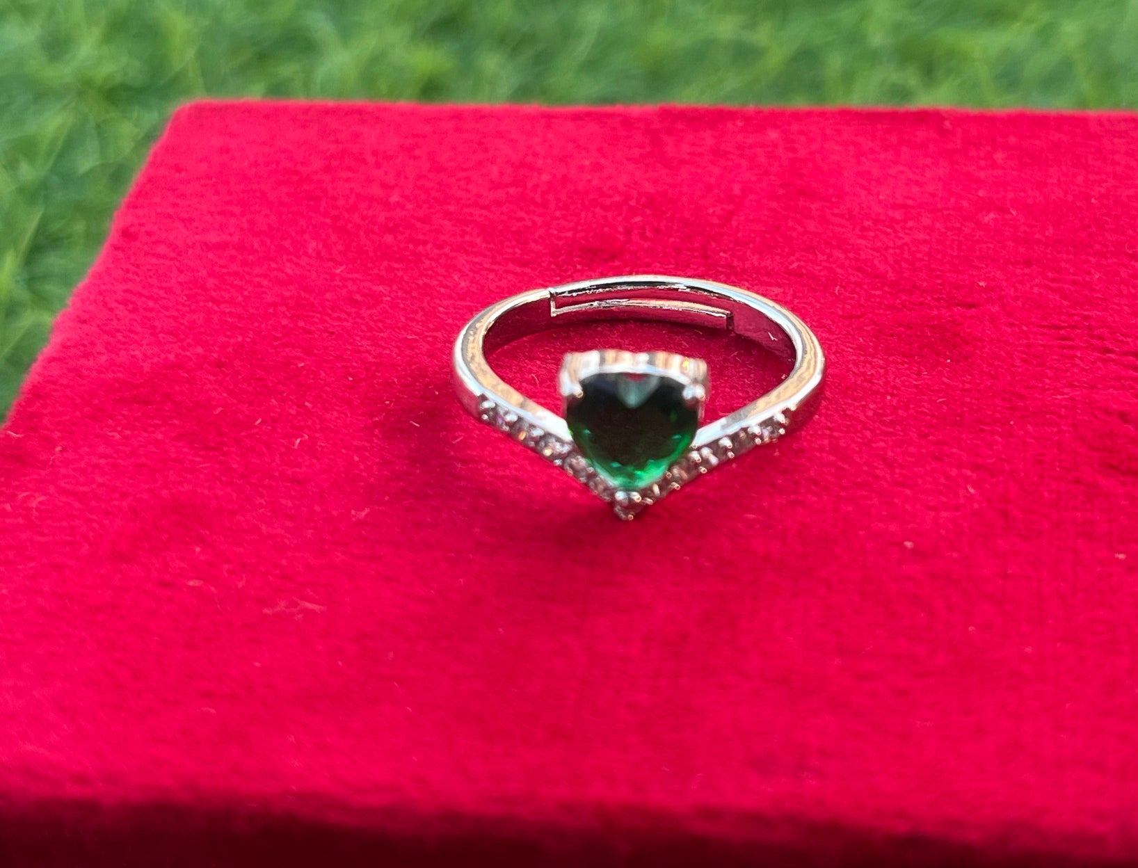 Love Devotion Ring, Olive Green Crystal Ring, Heart Shape, Party Wear, Adjustable