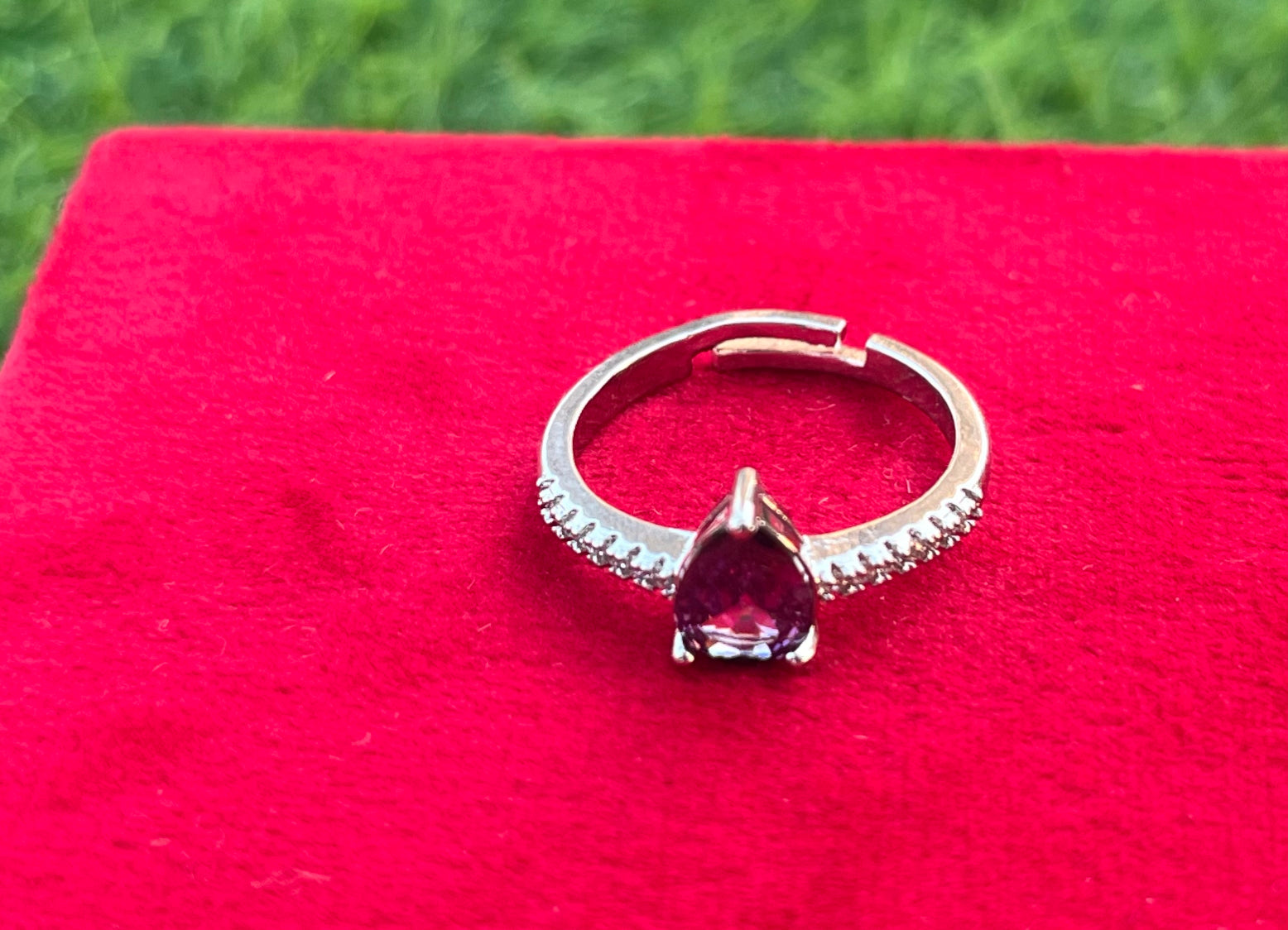 Alexandrite Silver Purple Pear Cut Elegant Ring, Party Wear, Adjustable