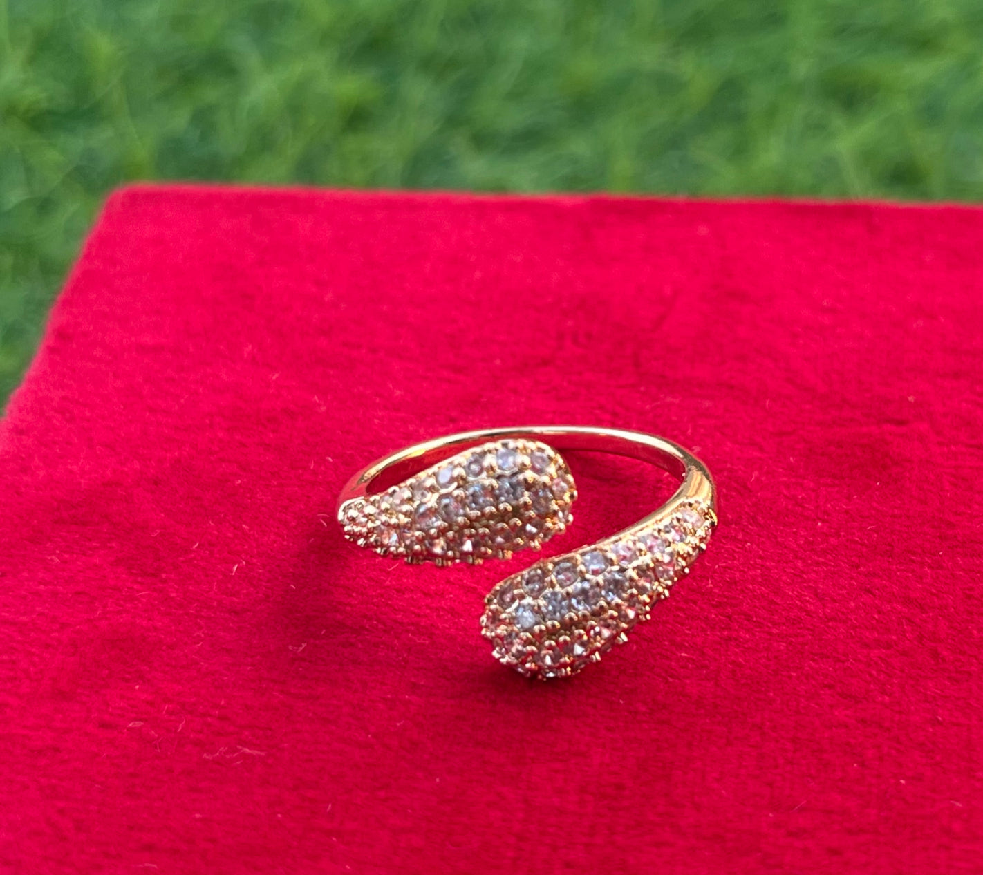 Dual Curve Yellow Golden with sparkling crystals Anti Tarnish Ring, Daily| Party wear