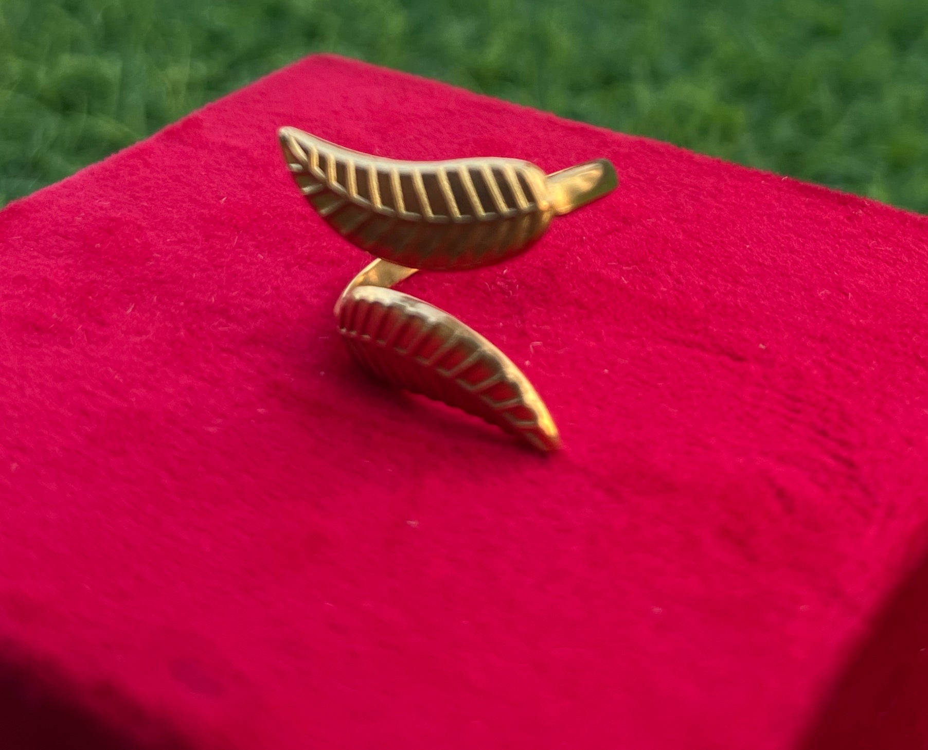 Stainless Steel Open Palm Golden Leaf Wrap Ring, Adjustable