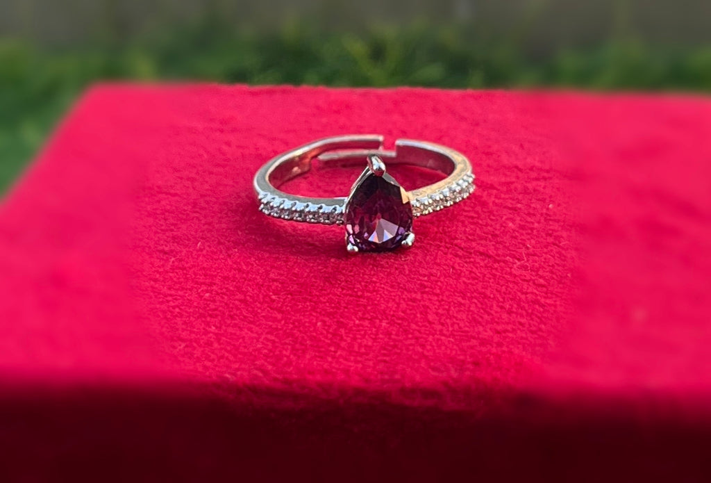 Alexandrite Silver Purple Pear Cut Elegant Ring, Party Wear, Adjustable