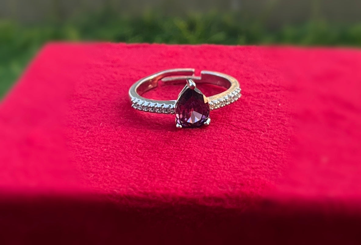 Alexandrite Silver Purple Pear Cut Elegant Ring, Party Wear, Adjustable