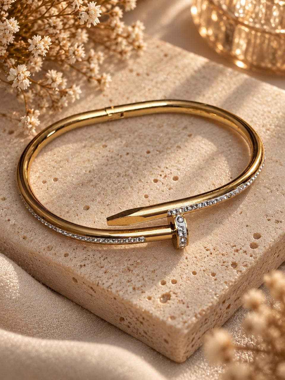 Nail Stainless Steel Bracelet & Bangle with Dazzling Crystals