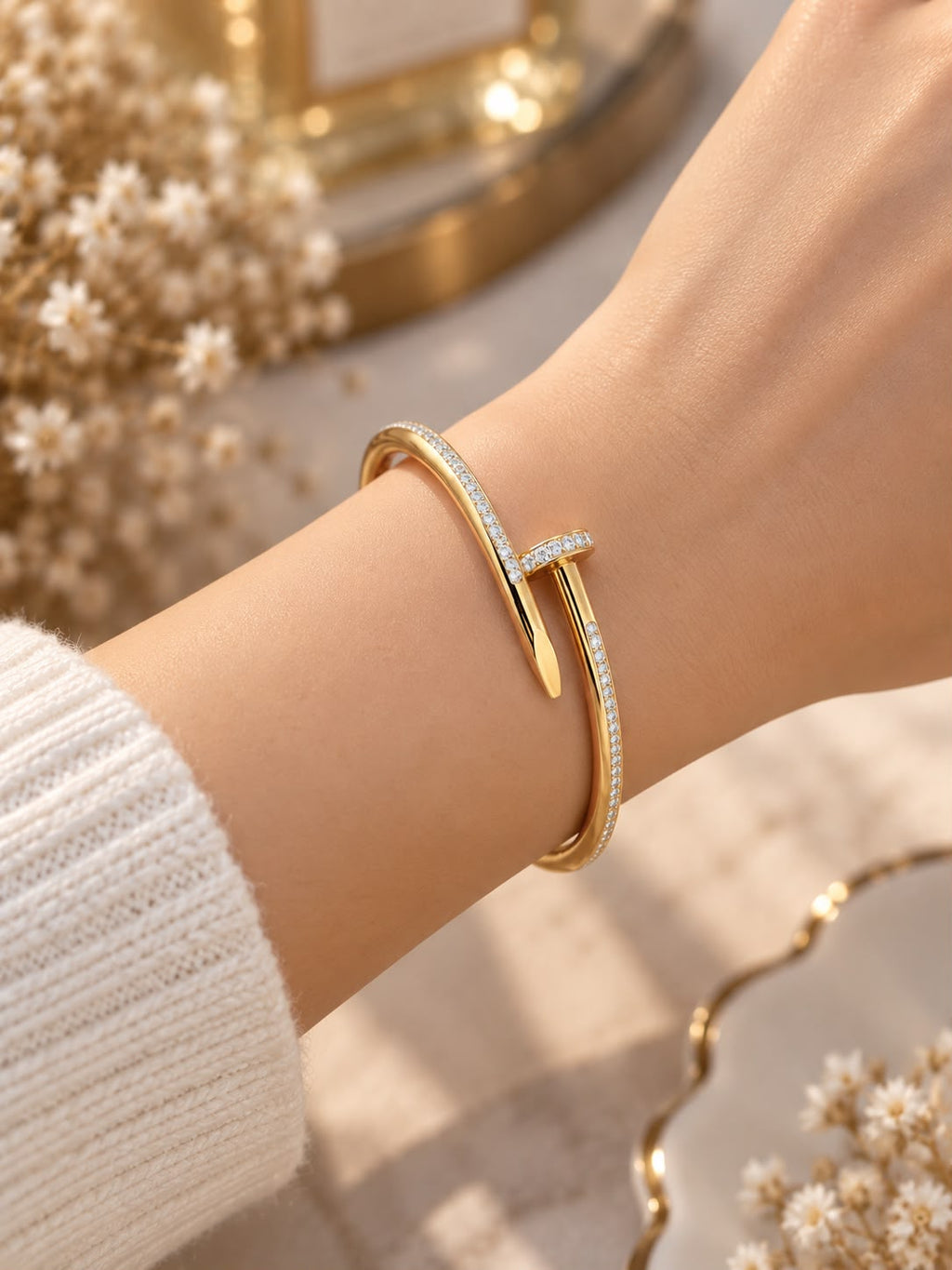 Nail Stainless Steel Bracelet & Bangle with Dazzling Crystals