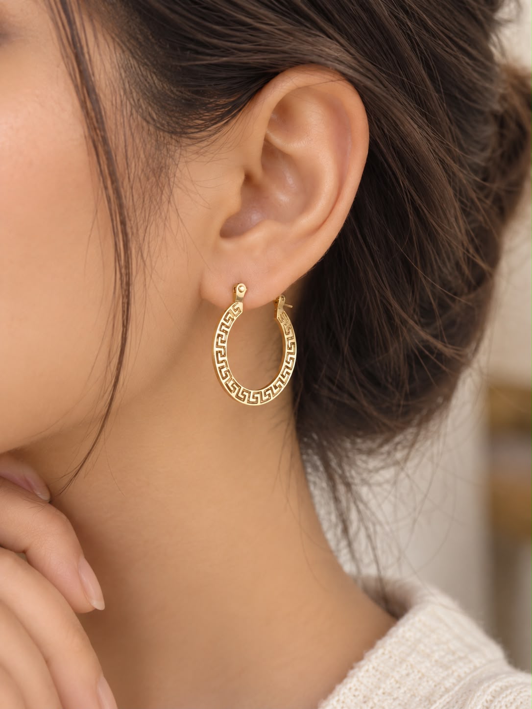 Tribal Yellow Golden Hoop Earrings, Anti Tarnish